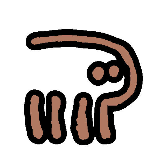 the sitelen pona glyph for the toki pona word 'soweli,' which looks like a creature with two eyes and four legs, colored in brown.